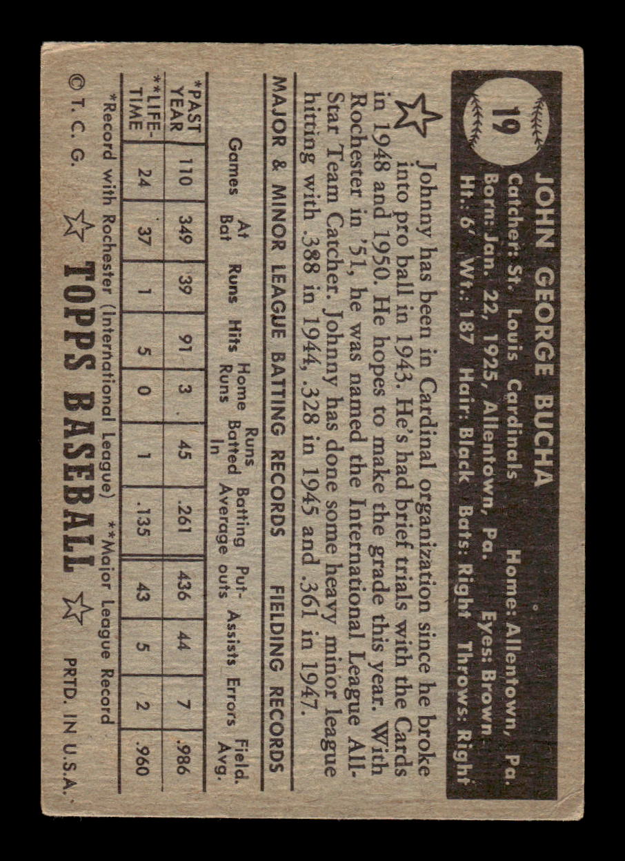1952 Topps #19 Johnny Bucha St. Louis Cardinals LOW GRADE CS26014700