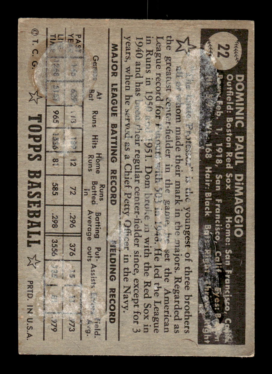 1952 Topps #22 Dom DiMaggio Boston Red Sox LOW GRADE CS26014703