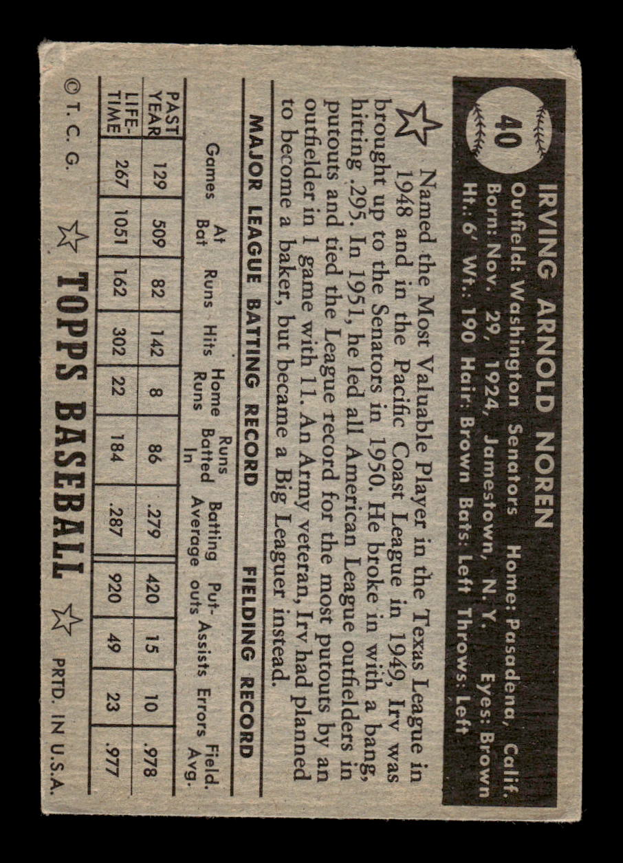 1952 Topps #40b Irv Noren Washington Senators LOW GRADE CS26014717