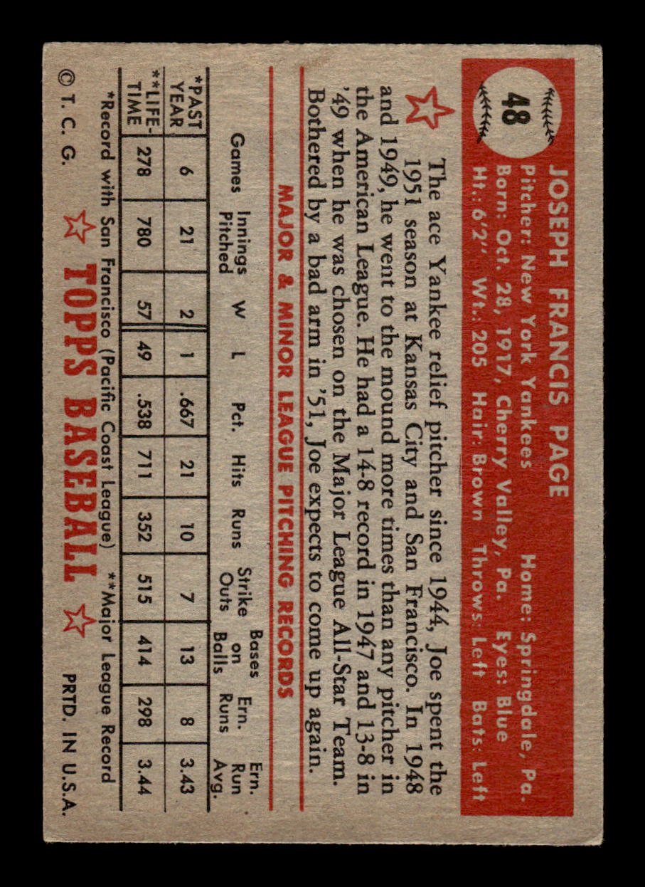 1952 Topps #48 Joe Page New York Yankees LOW GRADE CS26014725