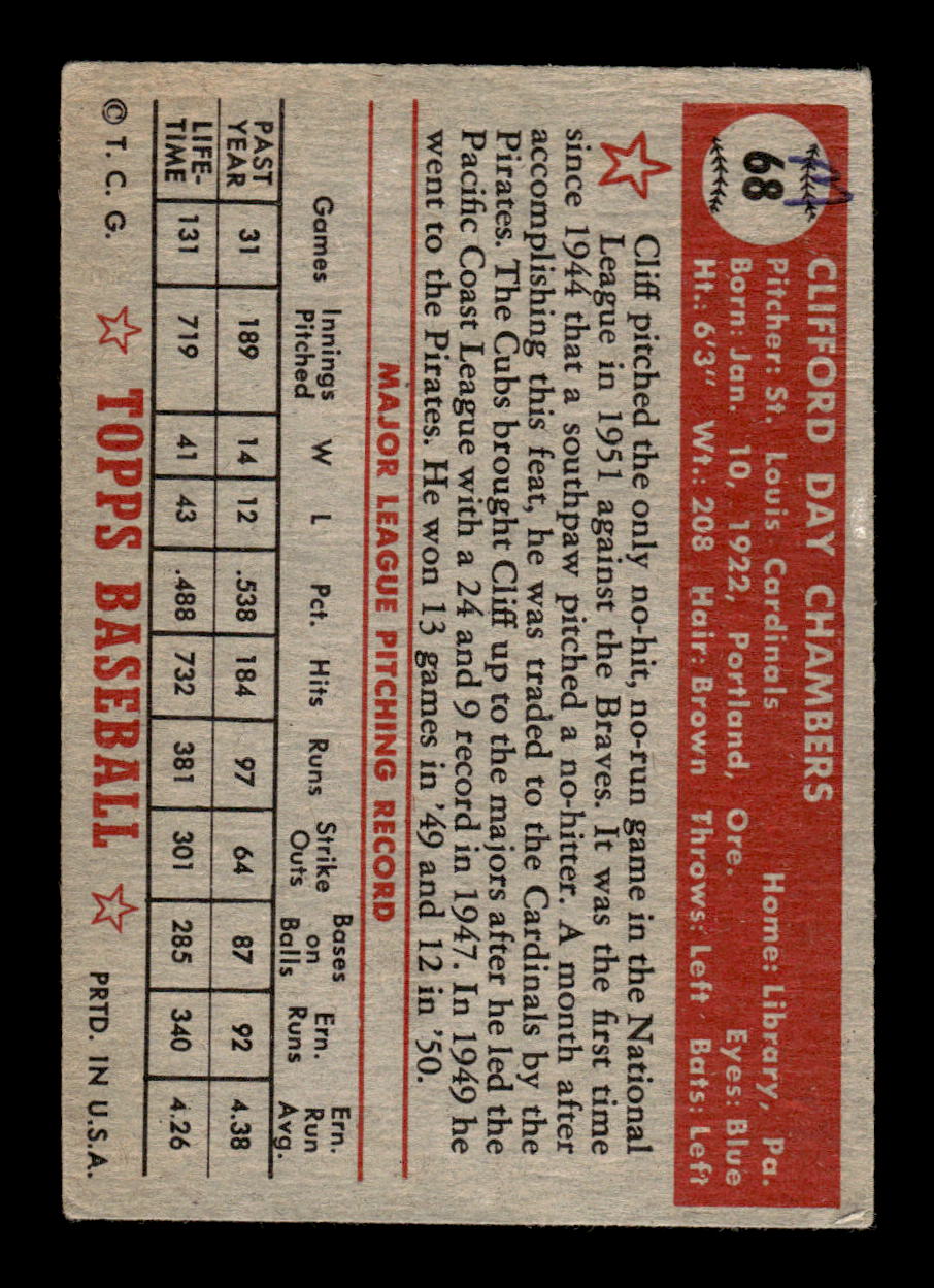 1952 Topps #68 Cliff Chambers St. Louis Cardinals LOW GRADE CS26014742