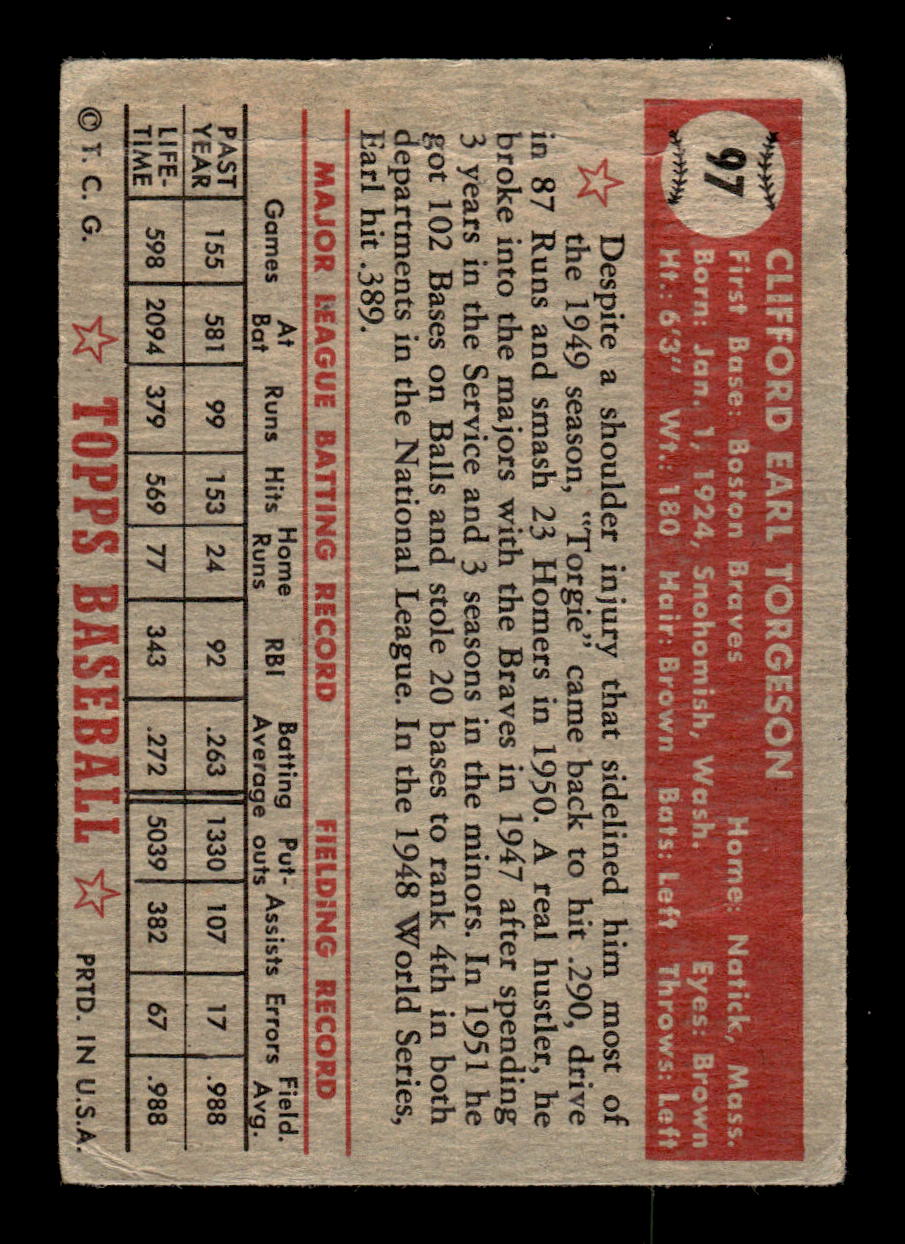 1952 Topps #97 Earl Torgeson Boston Braves LOW GRADE CS26014769