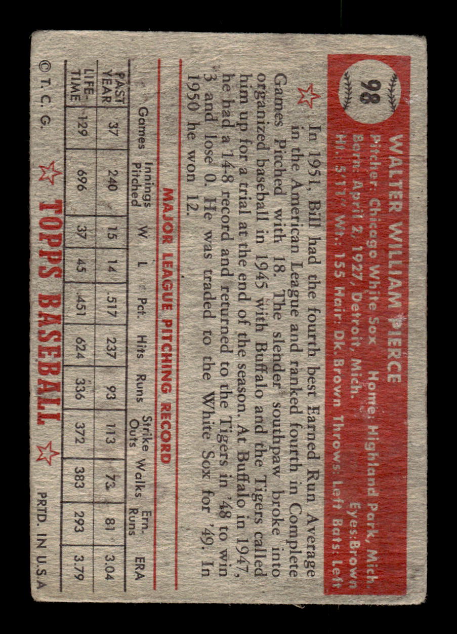 1952 Topps #98 Bill Pierce Chicago White Sox LOW GRADE CS26014770