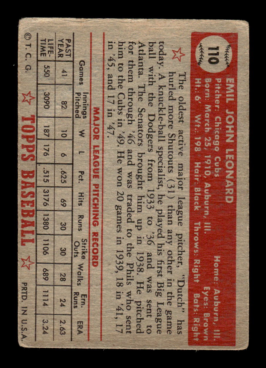 1952 Topps #110 Dutch Leonard Chicago Cubs LOW GRADE CS26014782
