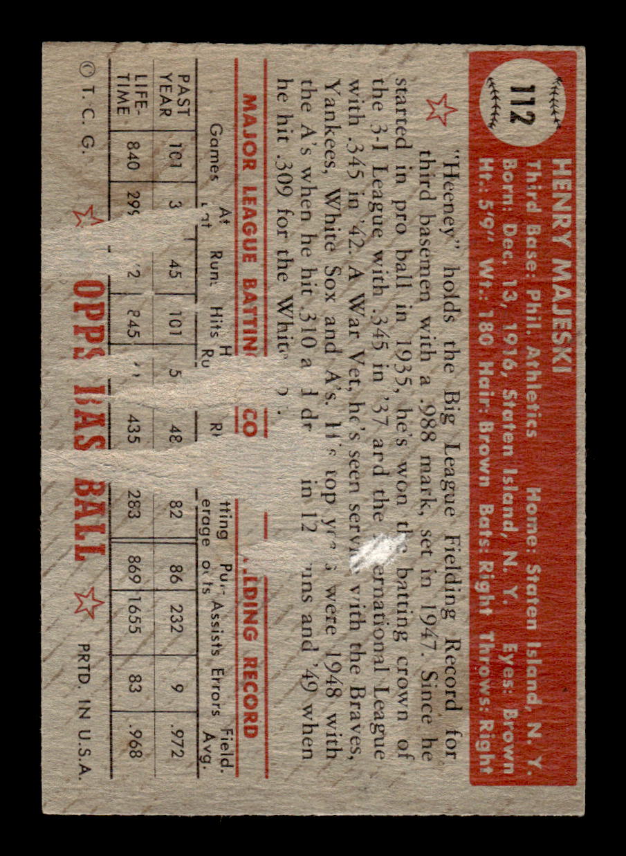 1952 Topps #112 Hank Majeski Philadelphia Athletics LOW GRADE CS26014784