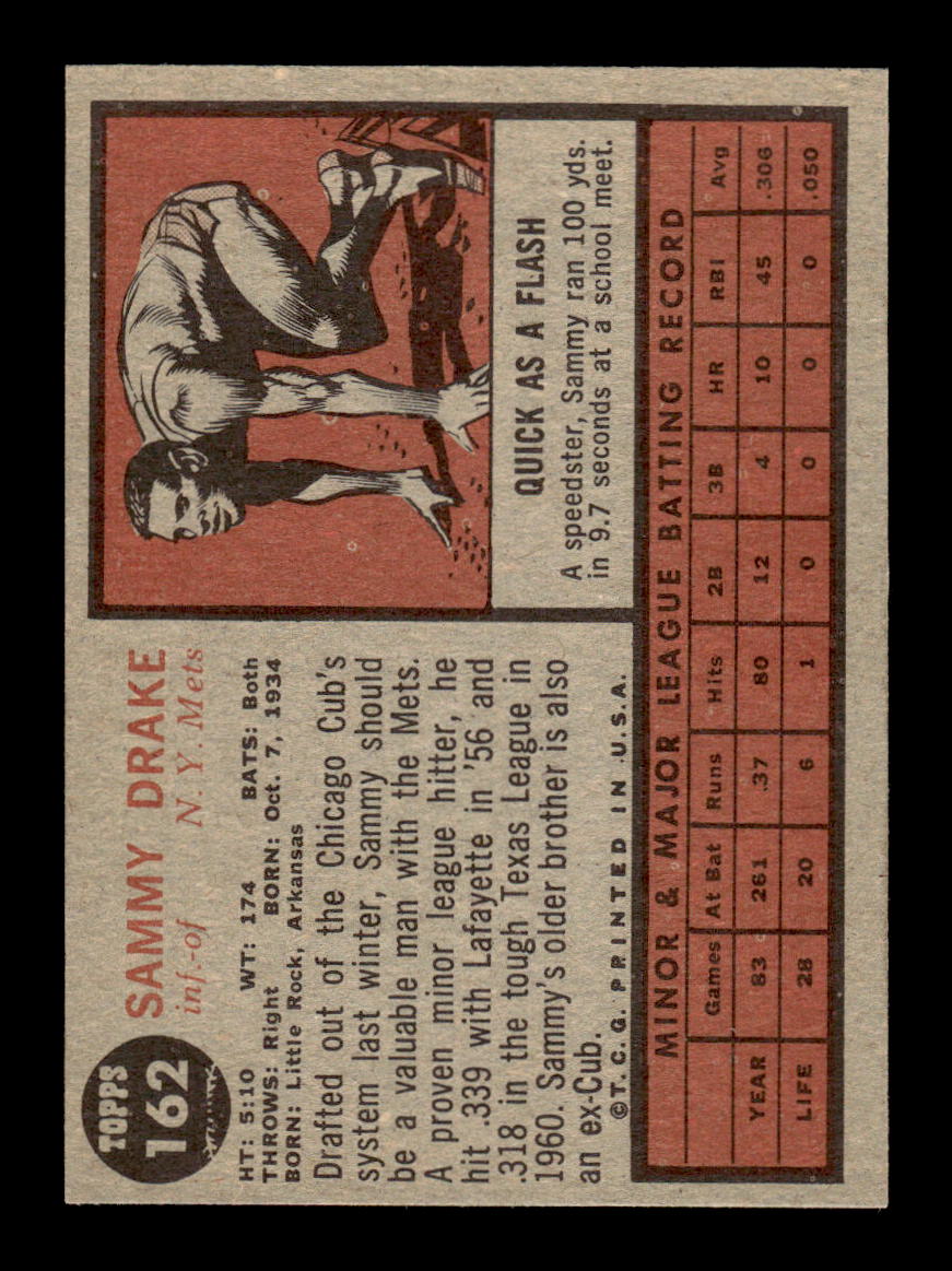 1962 Topps #162a Sammy Drake New York Mets EX CS26014803