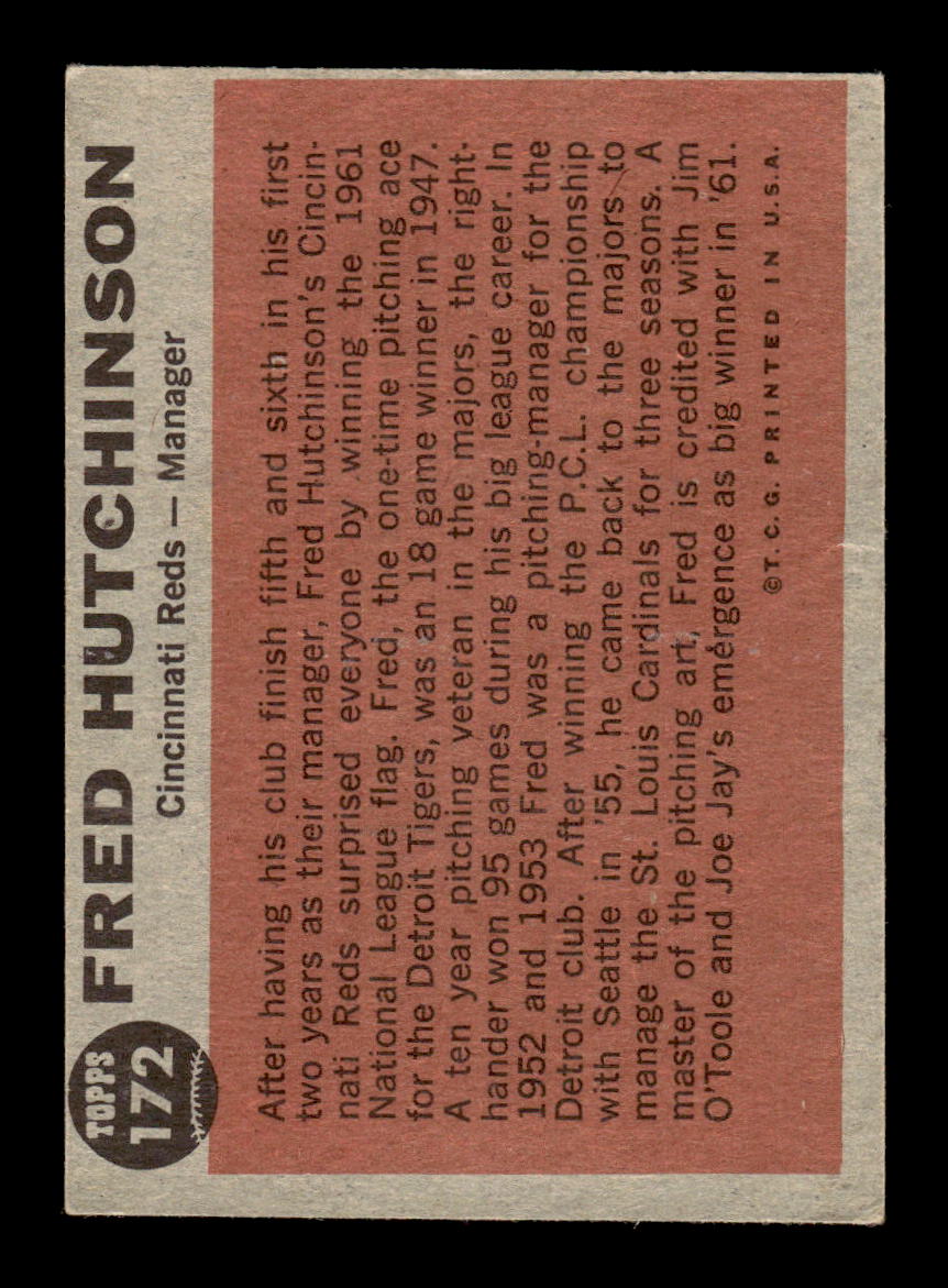 1962 Topps #172b Fred Hutchinson Cincinnati Reds EX CS26014811
