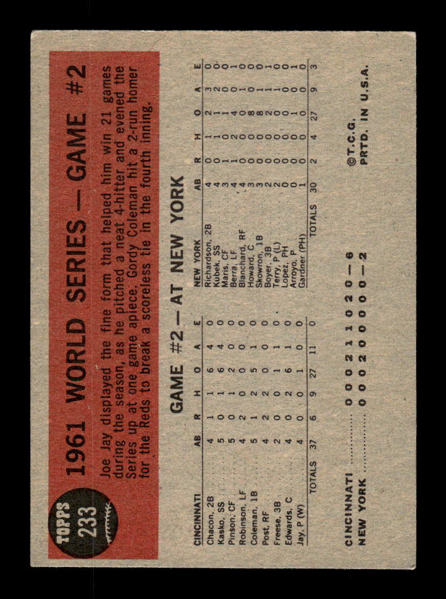 1962 Topps #233 World Series Game #2 Cincinnati Reds EX CS26014865