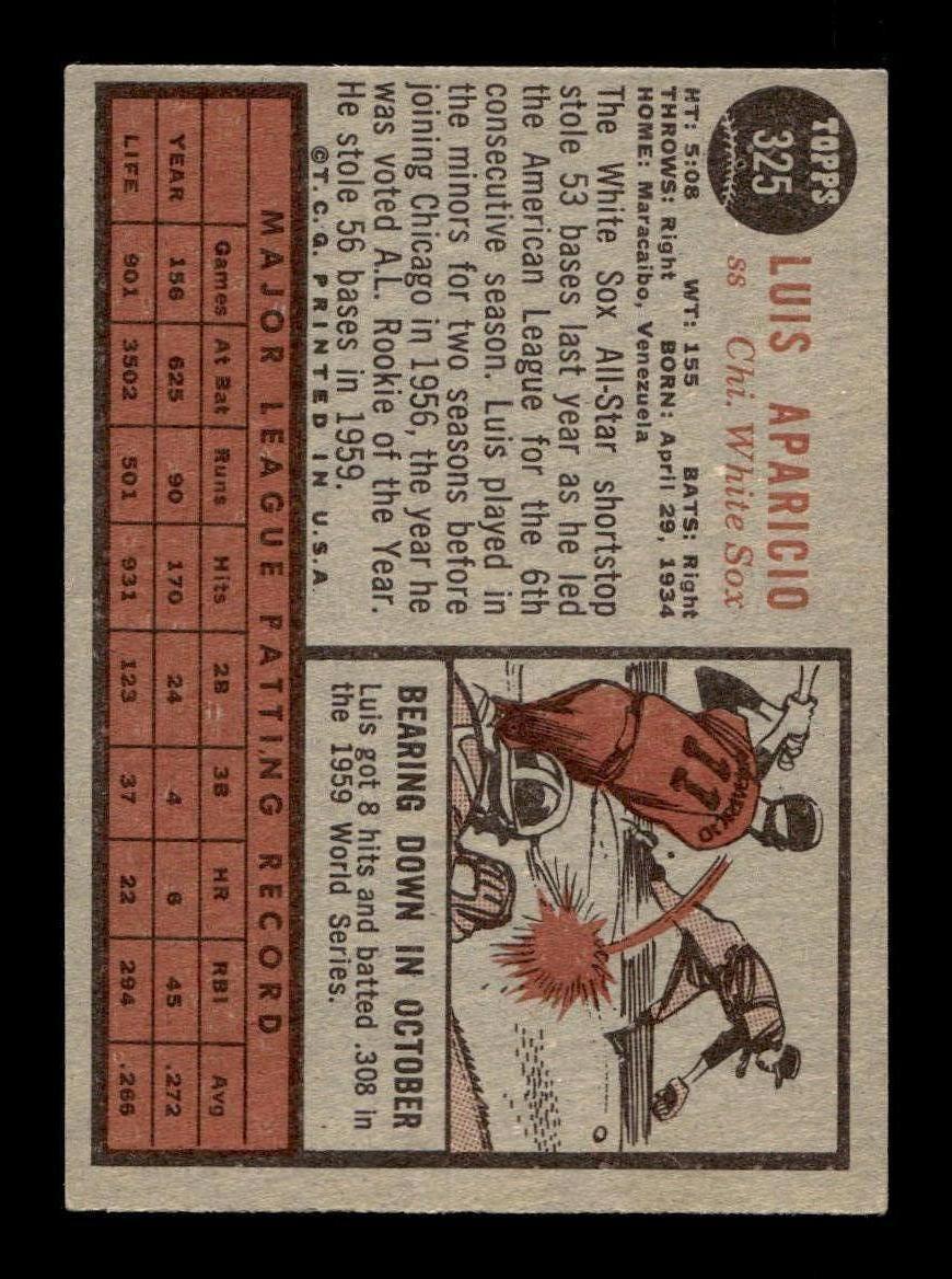 1962 Topps #325 Luis Aparicio Chicago White Sox EX CS26014944
