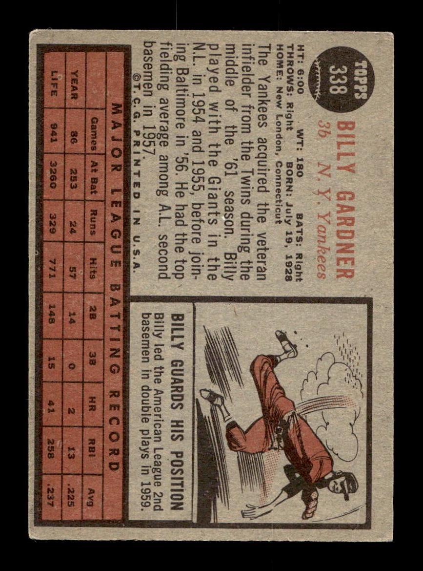 1962 Topps #338 Billy Gardner New York Yankees EX CS26014955