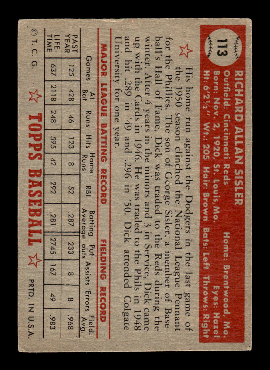 1952 Topps #113 Dick Sisler Cincinnati Reds F/G CS26015036