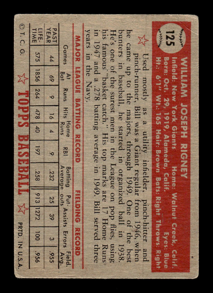 1952 Topps #125 Bill Rigney New York Giants LOW GRADE CS26015097