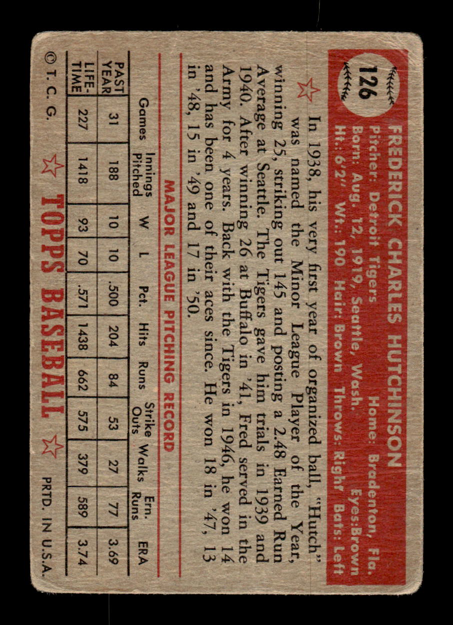 1952 Topps #126 Fred Hutchinson Detroit Tigers LOW GRADE CS26015098