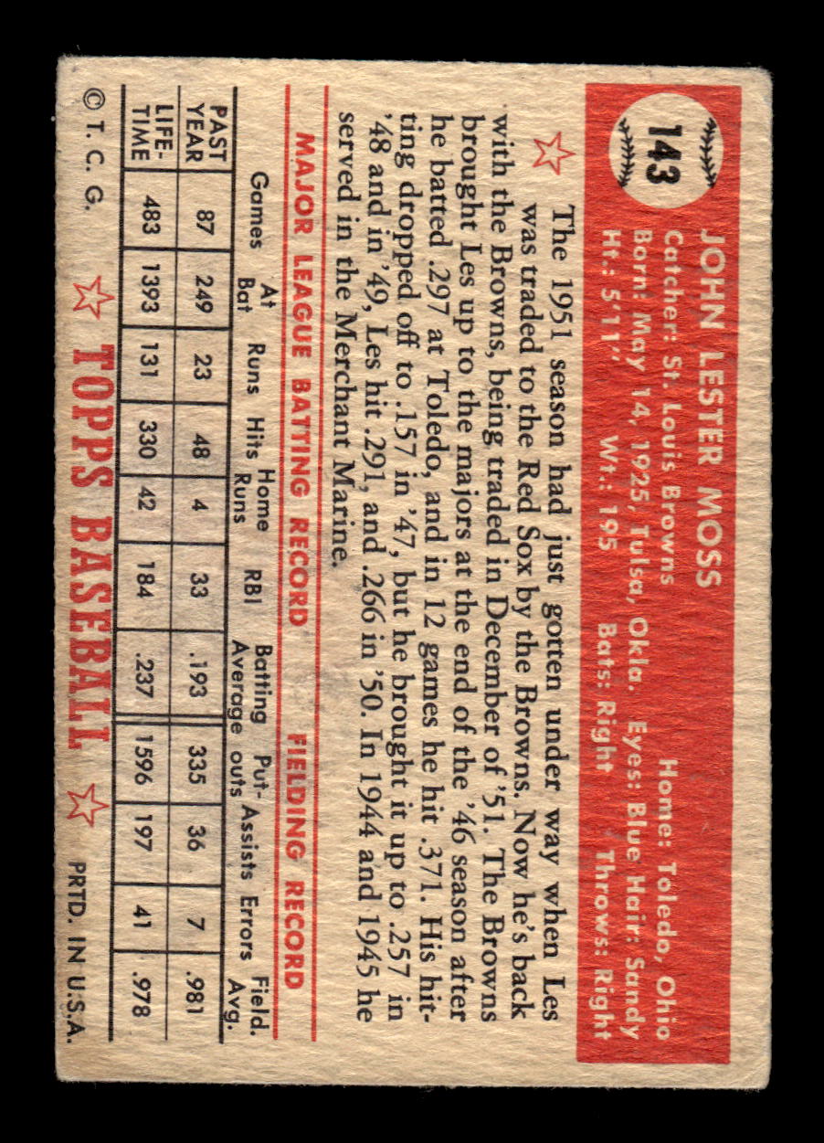 1952 Topps #143 Les Moss St. Louis Browns LOW GRADE CS26015115
