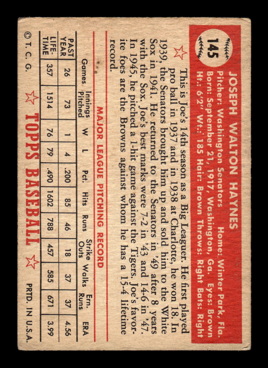 1952 Topps #145 Joe Haynes Washington Senators LOW GRADE CS26015116