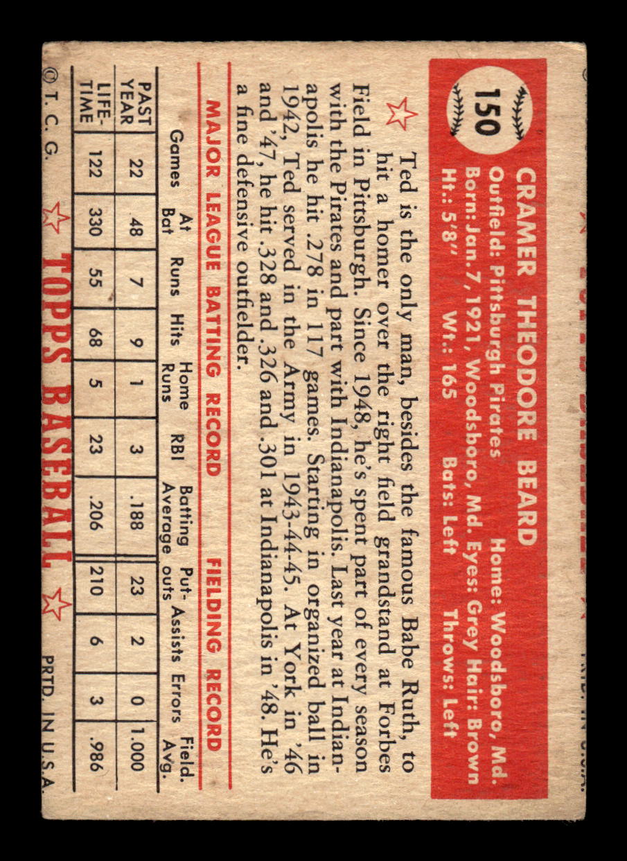 1952 Topps #150 Ted Beard Pittsburgh Pirates LOW GRADE CS26015121