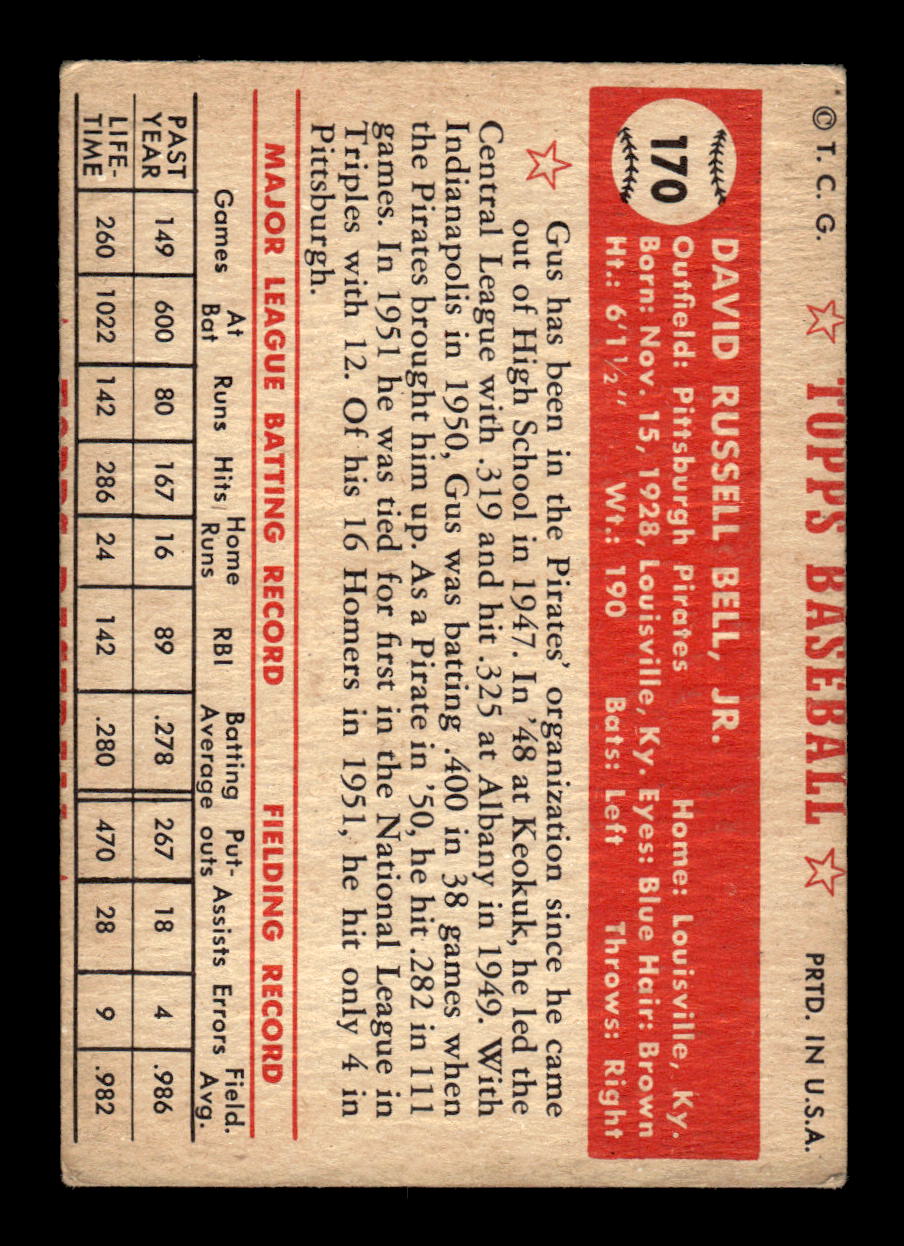 1952 Topps #170 Gus Bell Pittsburgh Pirates LOW GRADE CS26015140