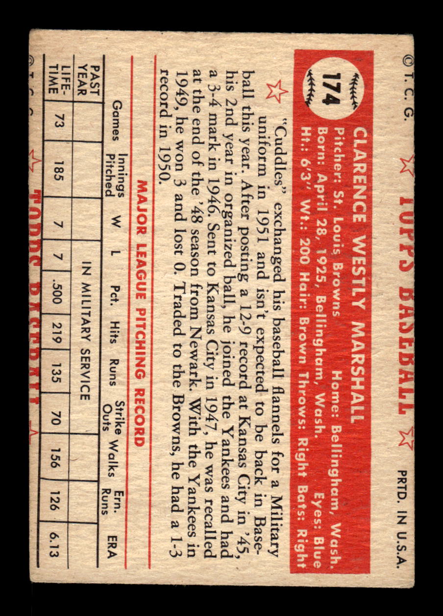 1952 Topps #174 Cuddles Marshall St. Louis Browns LOW GRADE CS26015144