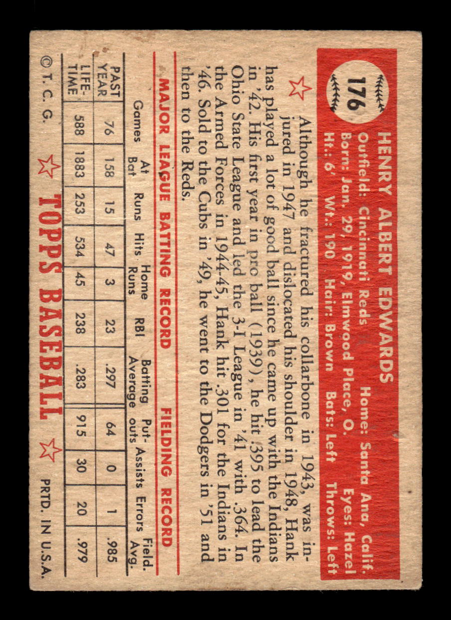 1952 Topps #176 Hank Edwards Cincinnati Reds LOW GRADE CS26015145