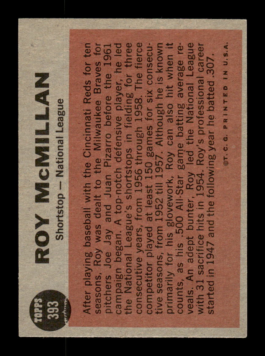 1962 Topps #393 Roy McMillan Milwaukee Braves EX CS26015163
