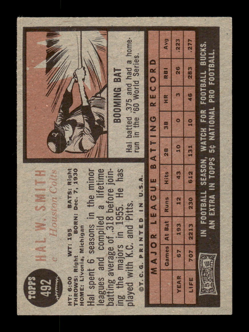 1962 Topps #492 Hal Smith Houston Colt .45s EX CS26015241