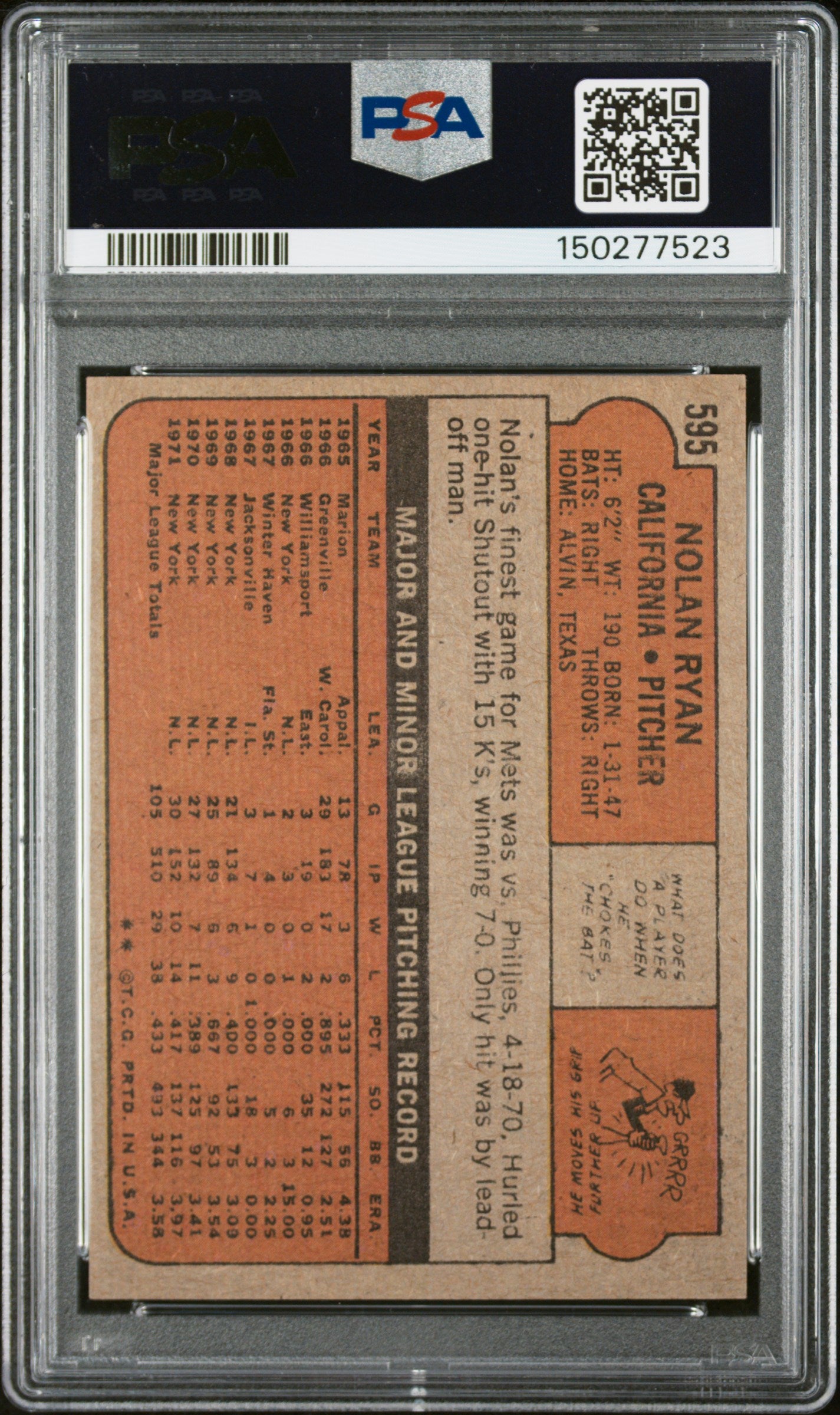 1972 Topps #595 Nolan Ryan PSA 8 SN 150277523
