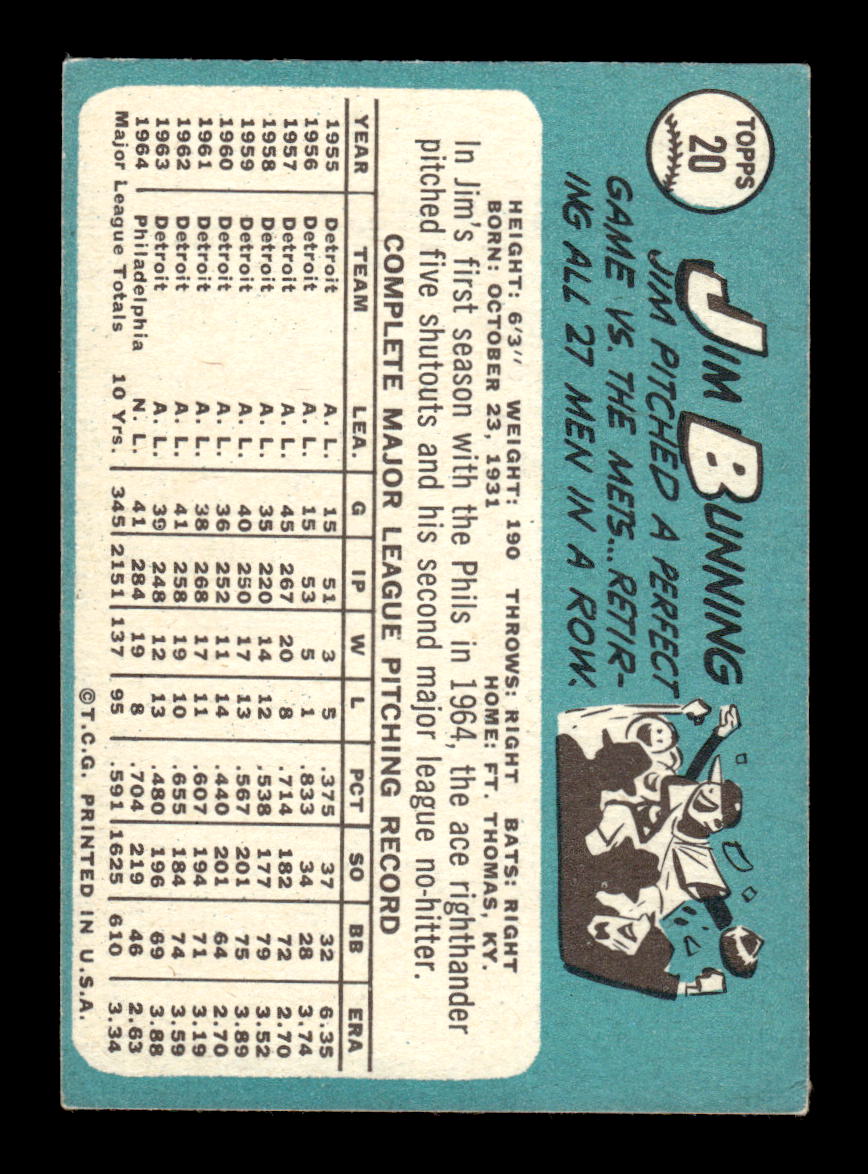 1965 Topps #20 Jim Bunning Philadelphia Phillies EXMT CS26015320