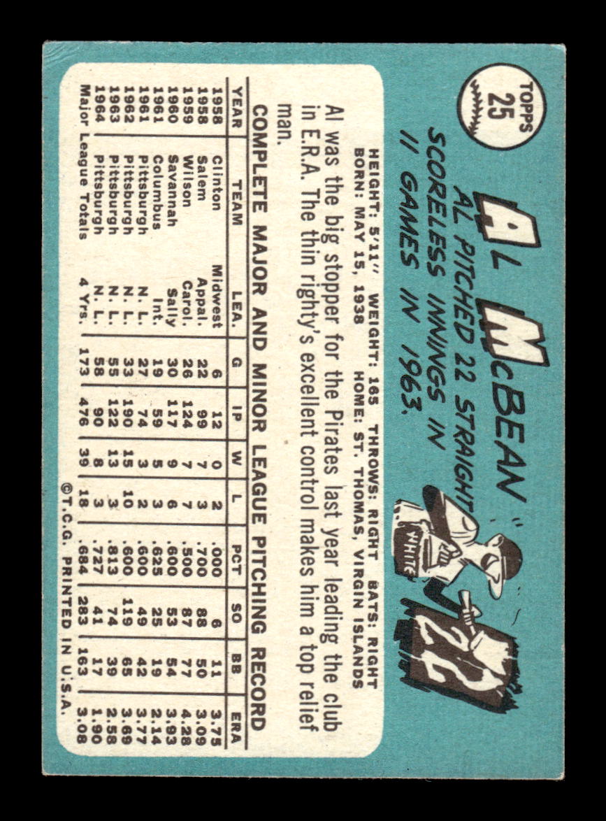1965 Topps #25 Al McBean Pittsburgh Pirates EXMT CS26015325