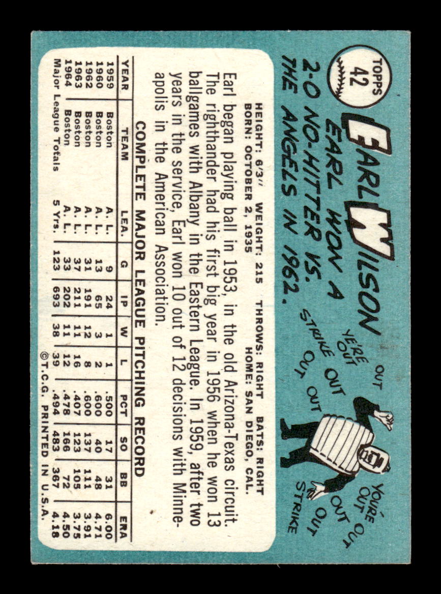 1965 Topps #42 Earl Wilson Boston Red Sox EXMT CS26015342
