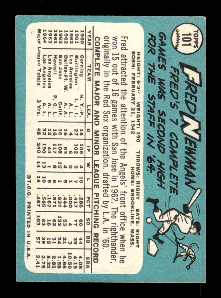 1965 Topps #101 Fred Newman Los Angeles Angels EXMT CS26015394