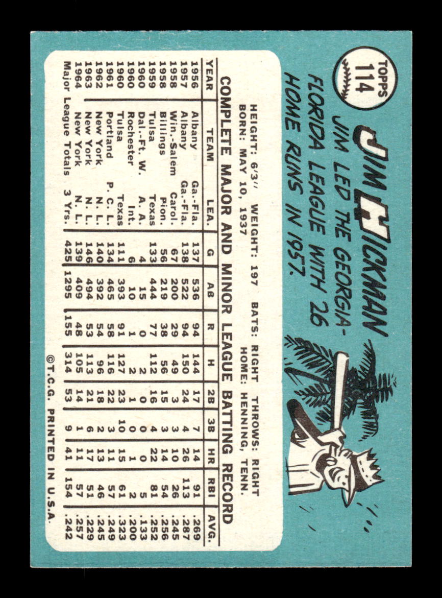 1965 Topps #114 Jim Hickman New York Mets EXMT CS26015405
