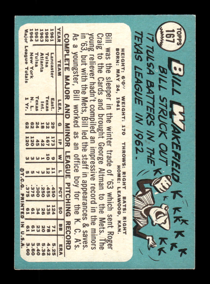 1965 Topps #167 Bill Wakefield New York Mets EXMT CS26015440