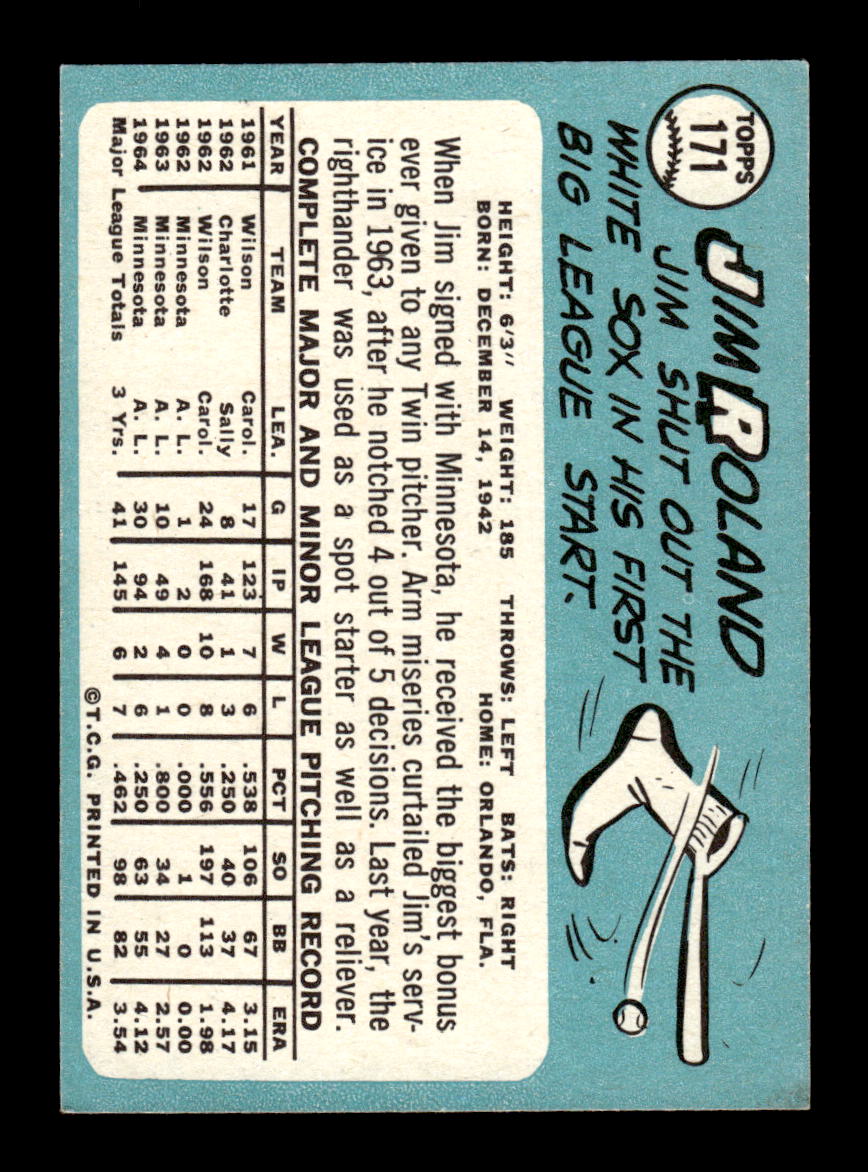 1965 Topps #171 Jim Roland Minnesota Twins EXMT CS26015443
