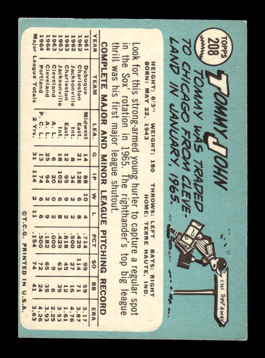 1965 Topps #208 Tommy John Chicago White Sox EXMT CS26015473