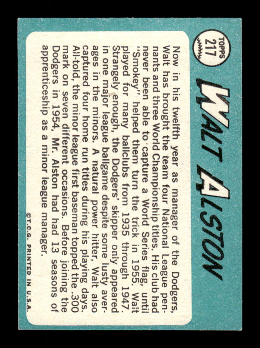 1965 Topps #217 Walt Alston Los Angeles Dodgers EXMT CS26015482