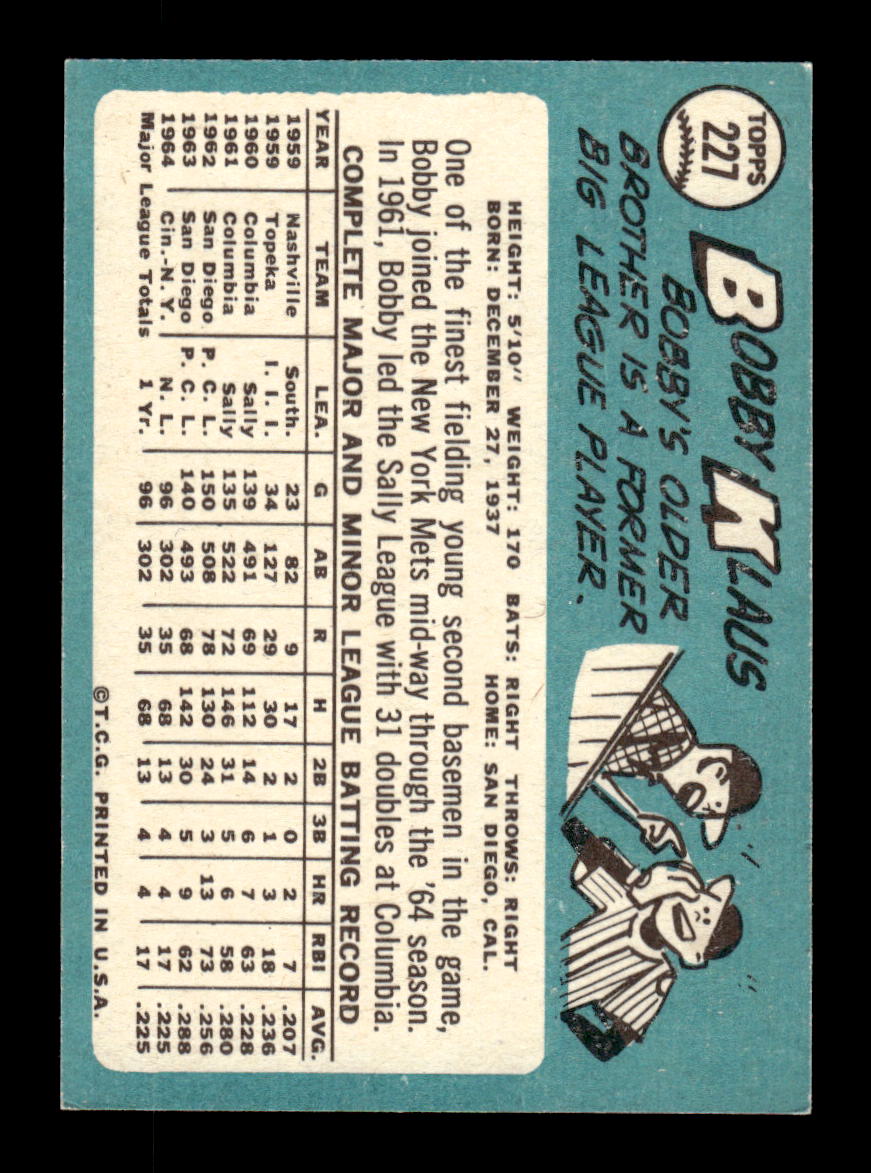 1965 Topps #227 Bobby Klaus New York Mets EXMT CS26015489