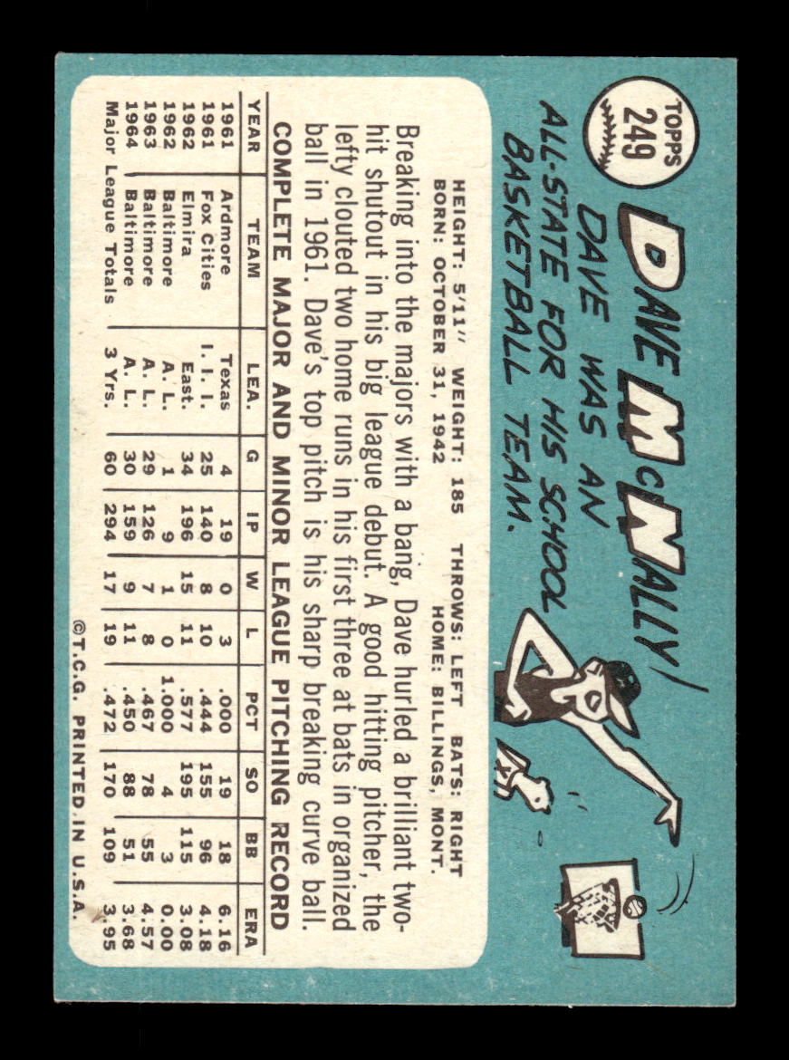 1965 Topps #249 Dave McNally Baltimore Orioles EXMT CS26015508
