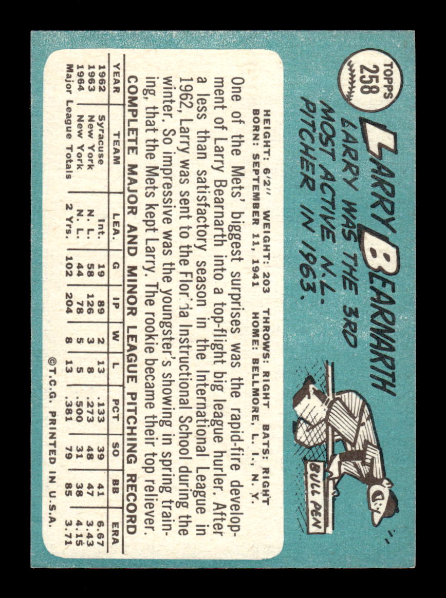 1965 Topps #258 Larry Bearnarth New York Mets EXMT CS26015516