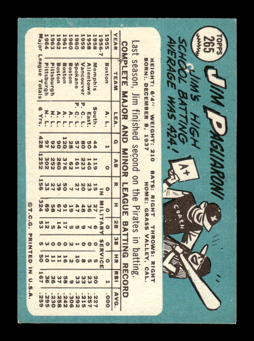 1965 Topps #265 Jim Pagliaroni Pittsburgh Pirates EXMT CS26015522