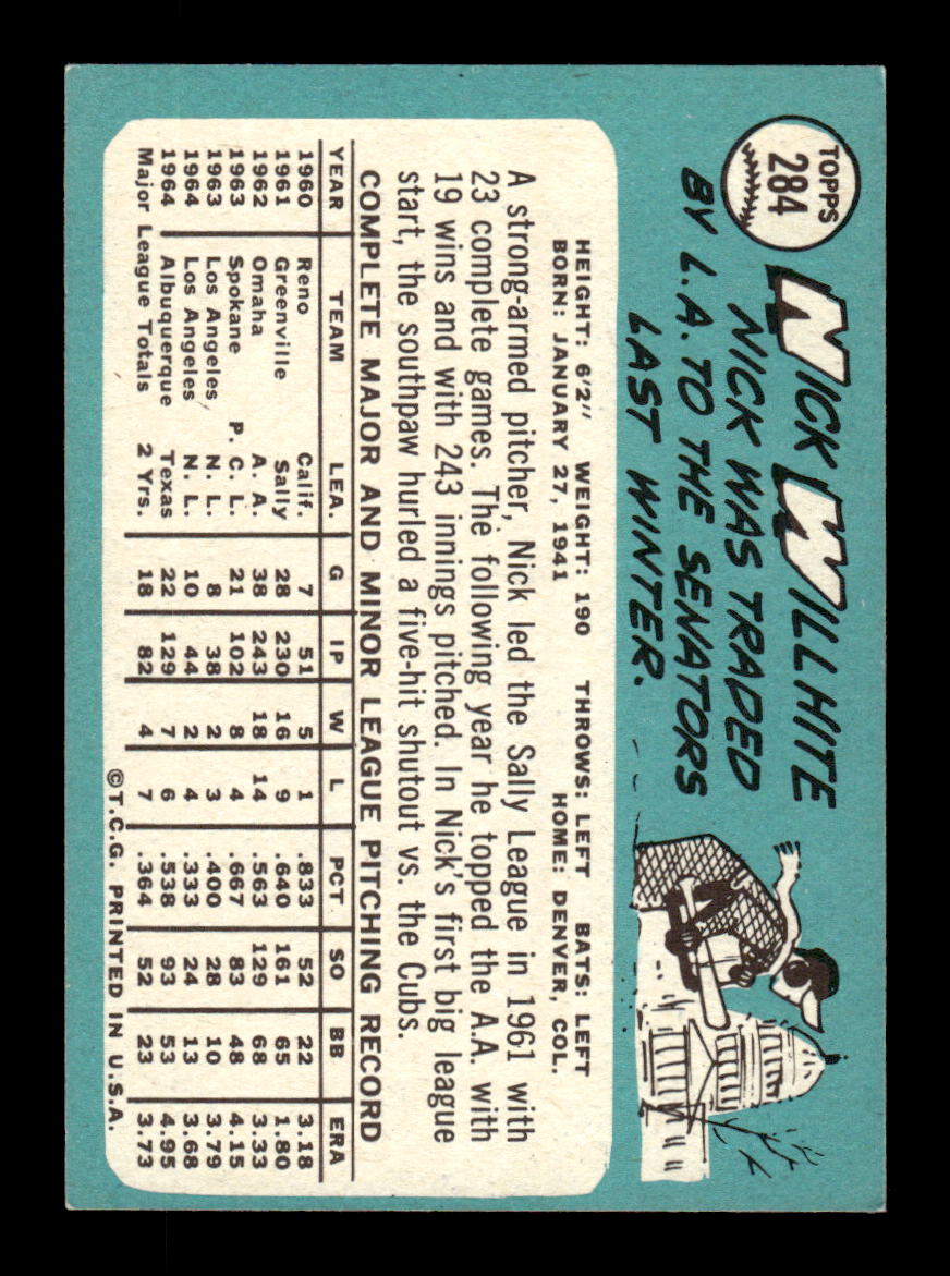 1965 Topps #284 Nick Willhite Washington Senators EXMT CS26015540