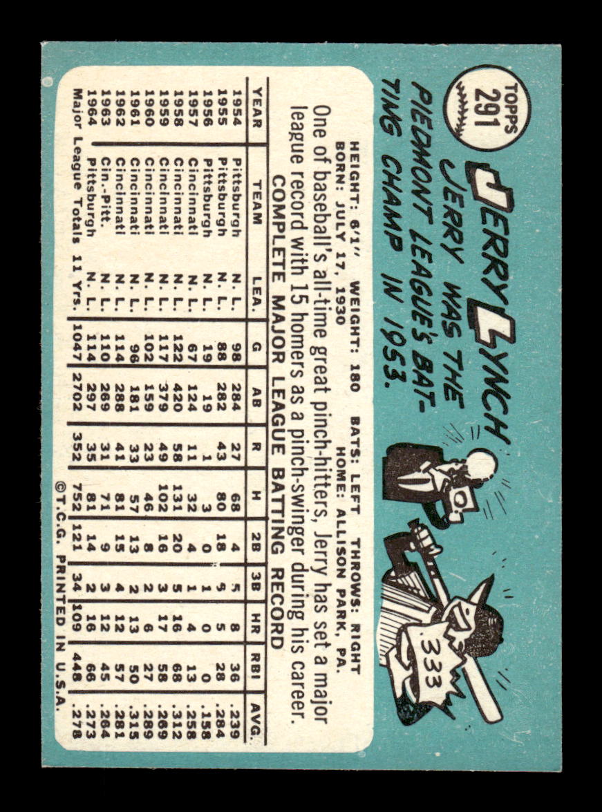 1965 Topps #291 Jerry Lynch Pittsburgh Pirates EXMT CS26015547