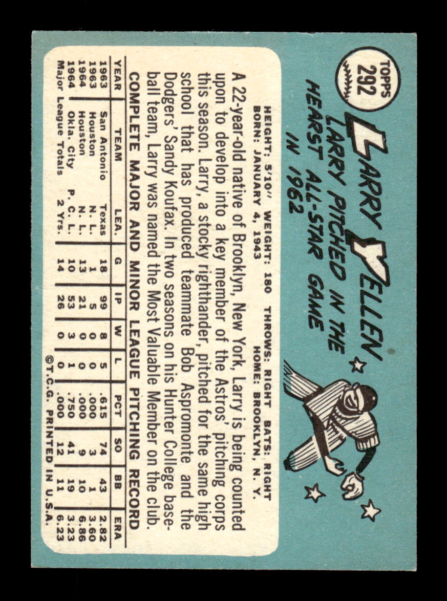 1965 Topps #292 Larry Yellen Houston Astros EXMT CS26015548
