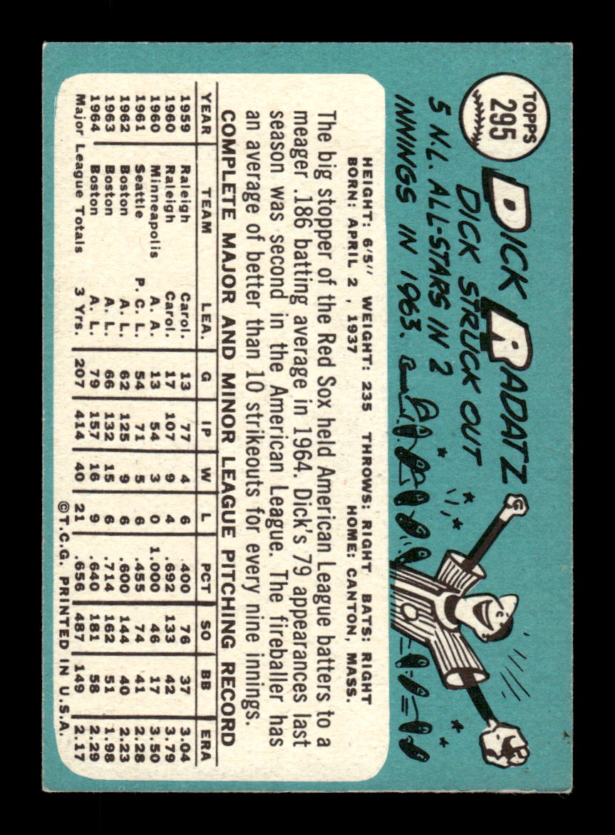 1965 Topps #295 Dick Radatz Boston Red Sox EXMT CS26015551