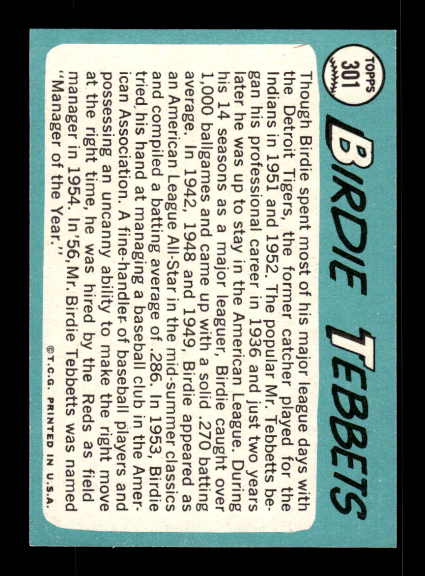 1965 Topps #301 Birdie Tebbetts Cleveland Indians EXMT CS26015556