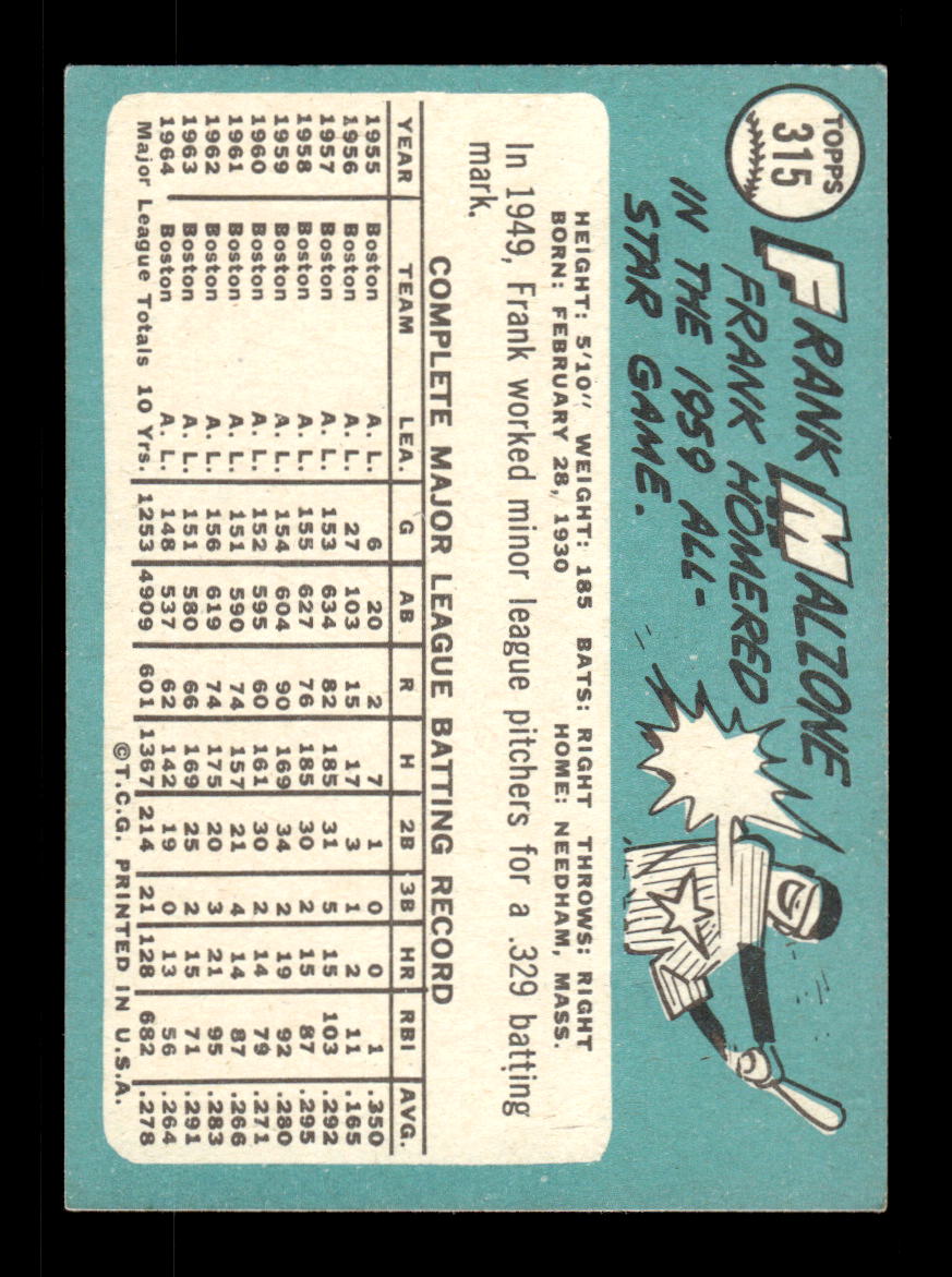1965 Topps #315 Frank Malzone Boston Red Sox EXMT CS26015570