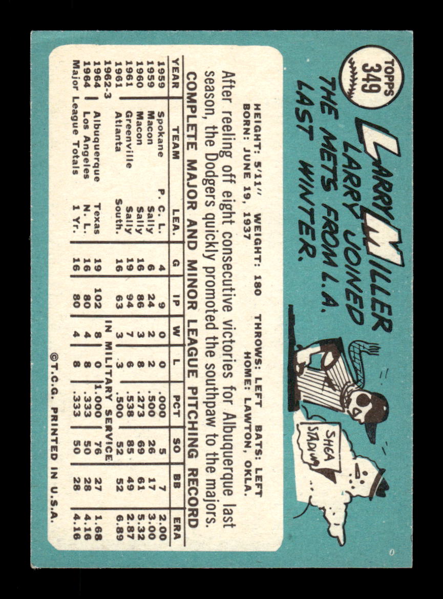1965 Topps #349 Larry Miller New York Mets EXMT CS26015600