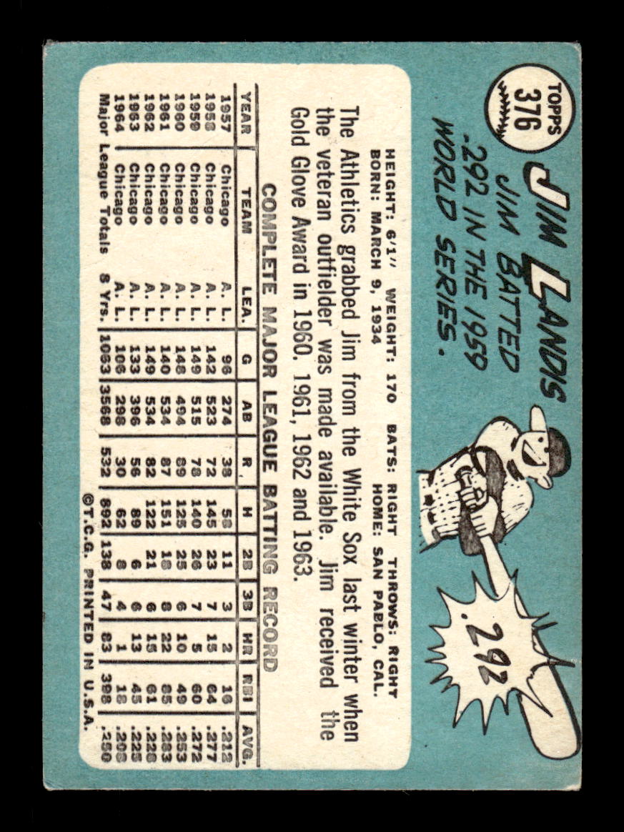 1965 Topps #376 Jim Landis Kansas City Athletics VGEX CS26015622