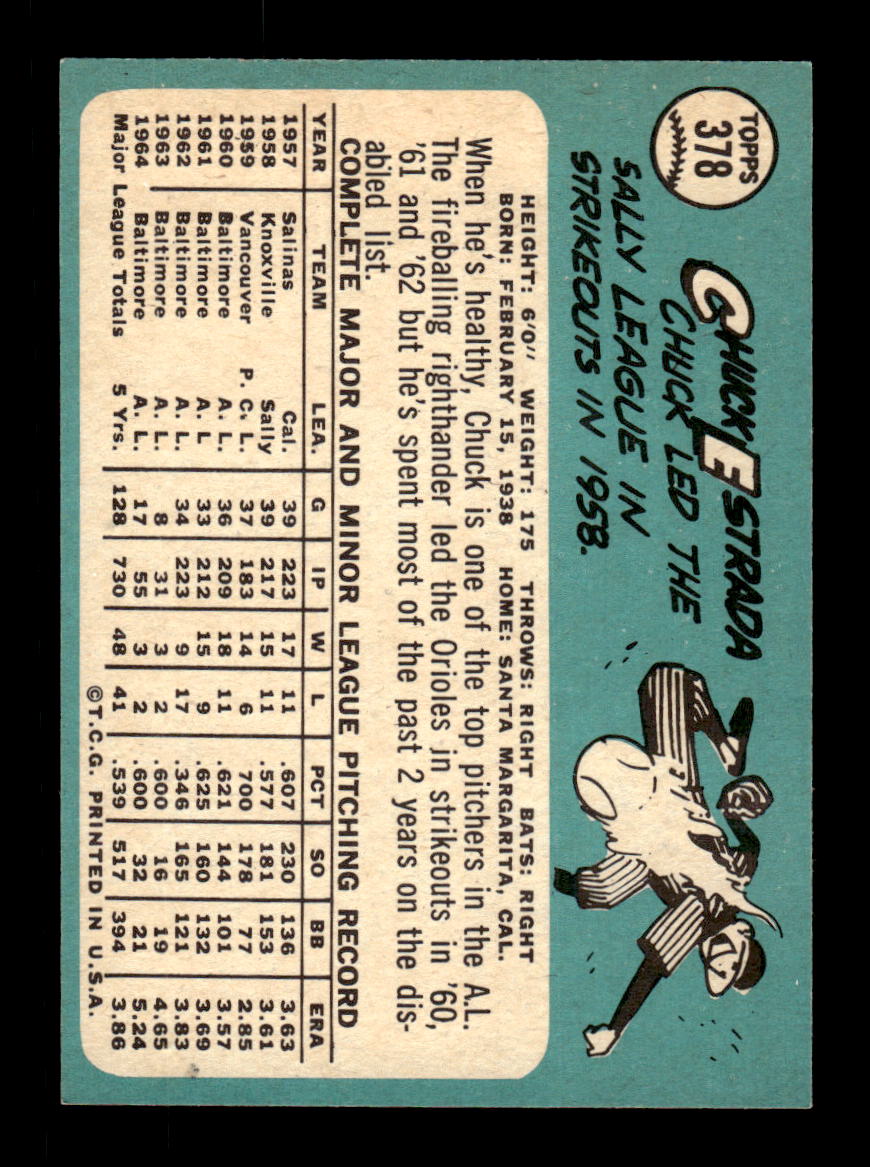 1965 Topps #378 Chuck Estrada Baltimore Orioles VGEX CS26015624