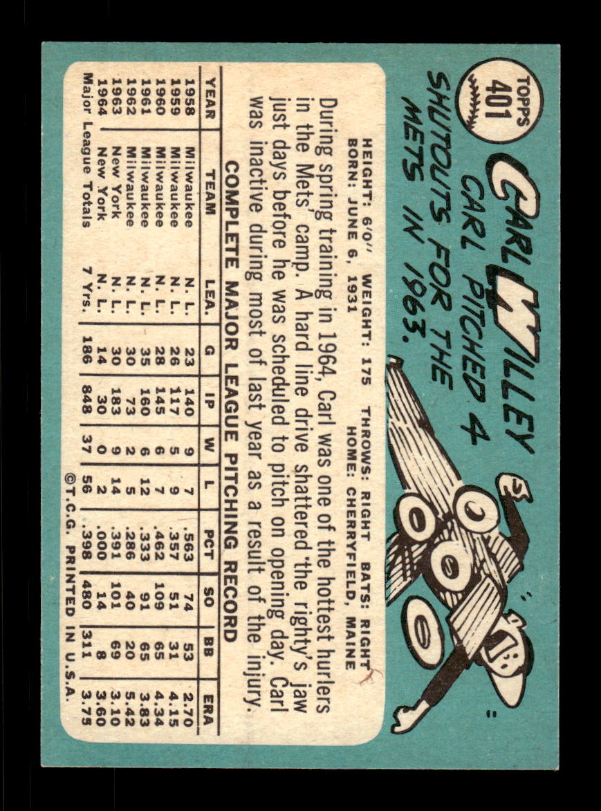 1965 Topps #401 Carl Willey New York Mets VGEX CS26015642