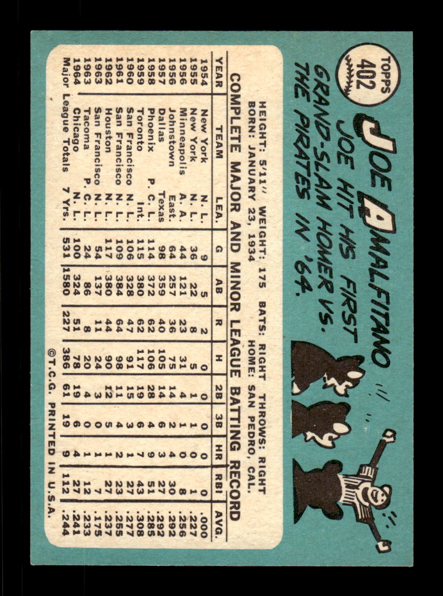 1965 Topps #402 Joe Amalfitano Chicago Cubs VGEX CS26015643